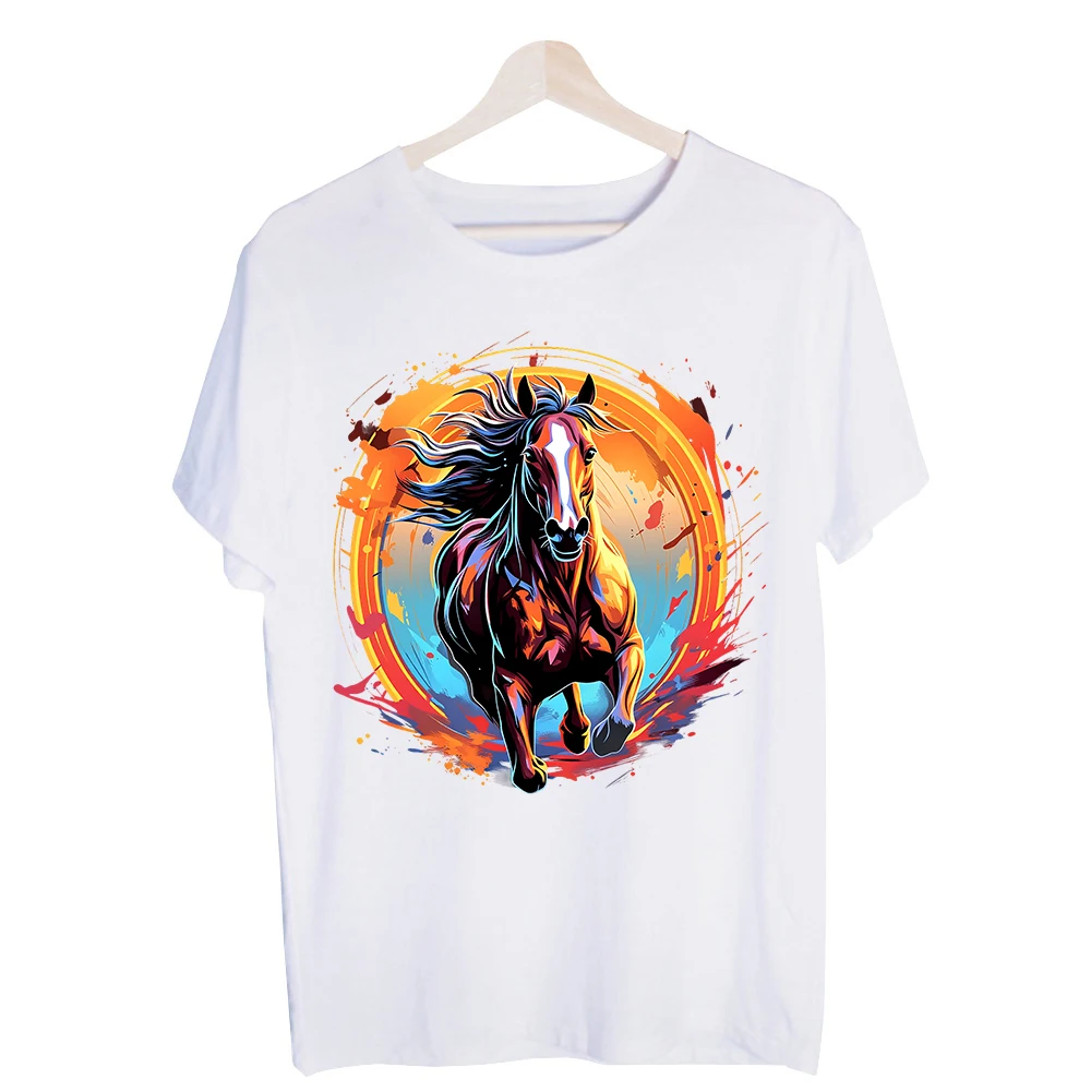 Men's Running Horse Graphic Tee, Short Sleeve Crew Neck T-Shirt for Casual Streetwear and Summer Outfits