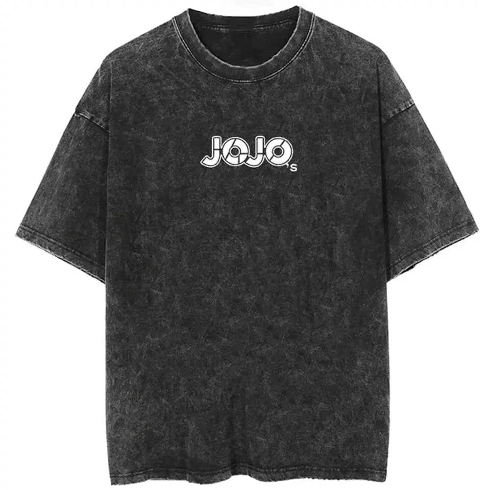 

JoJo's Bizarre Adventure Print Men's T Shirts Summer Anime Harajuku Women's Washed Vintage Oversized Short Sleeve Tees Tops Y2k
