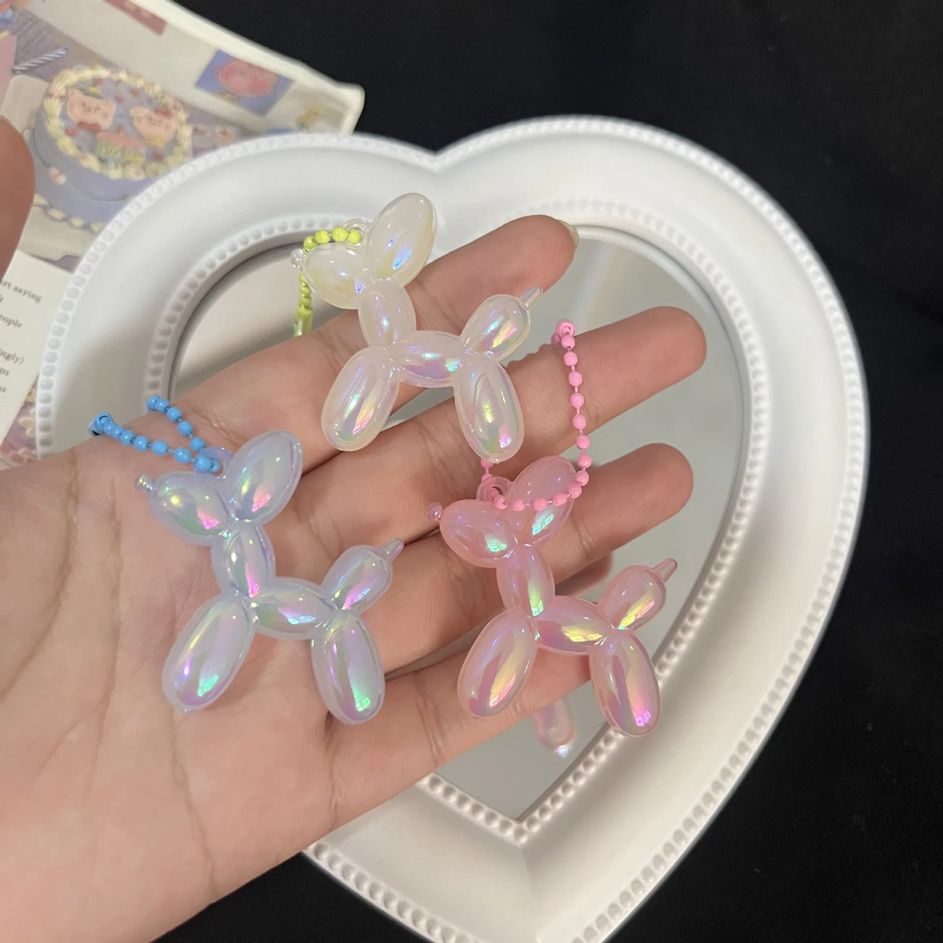 Cute Colorful Jelly Balloon Dog Keychain Cartoon Laser Puppy Key Chain Creative Small Animal Pendant Decoration Girls Women Gift