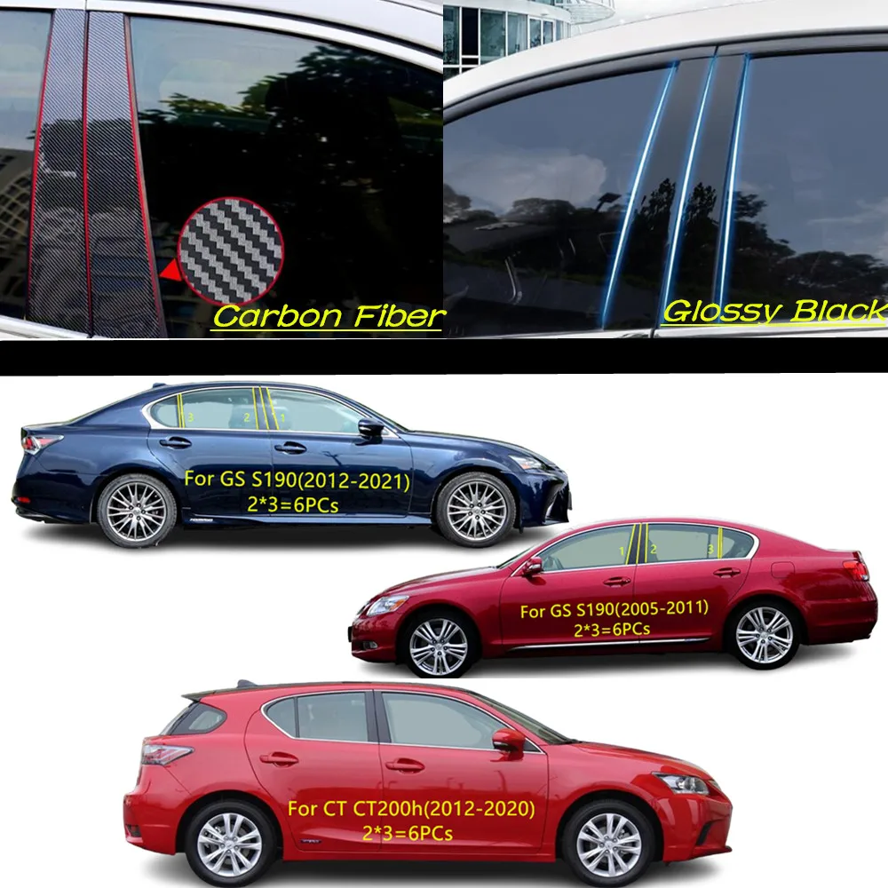 

Car PC Material Pillar Post Cover Door Trim Window Molding Sticker Plate For Lexus CT CT200h(2012-2018-2020)/GS S190(2005-2021)