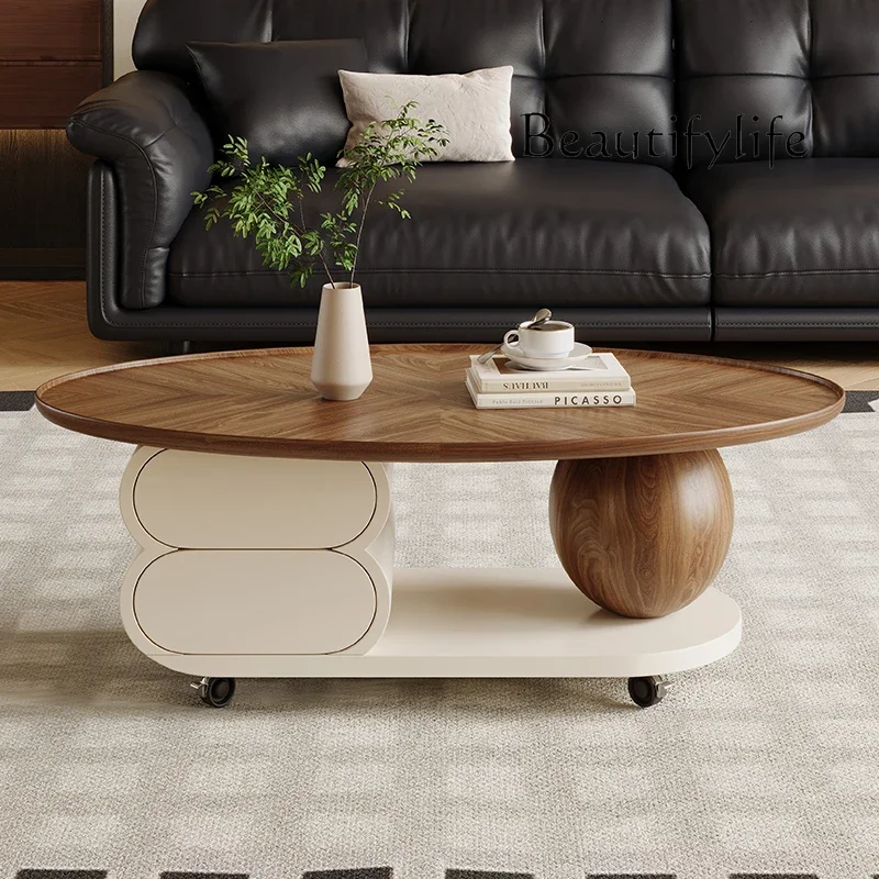 Uma mesa de centro estética de luxo armazenamento minimalista oval lado mesa chá designer madeira centro sala móveis sala estar