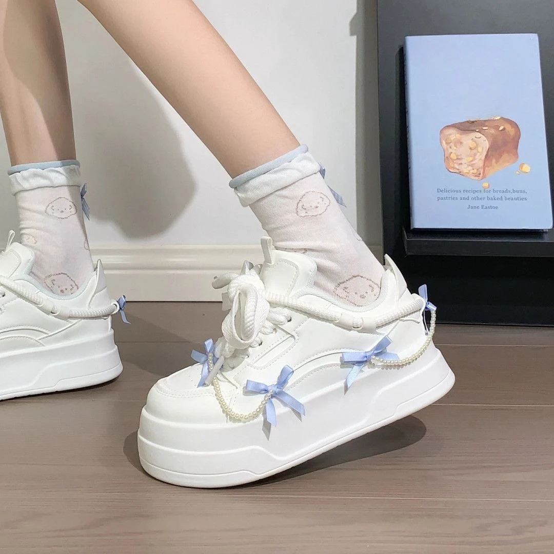 Women White Sneakers Summer Star Printed Platform Shoes Ins Trendy Hong Kong Style Thick Sole Niche Original Versatile Footwear