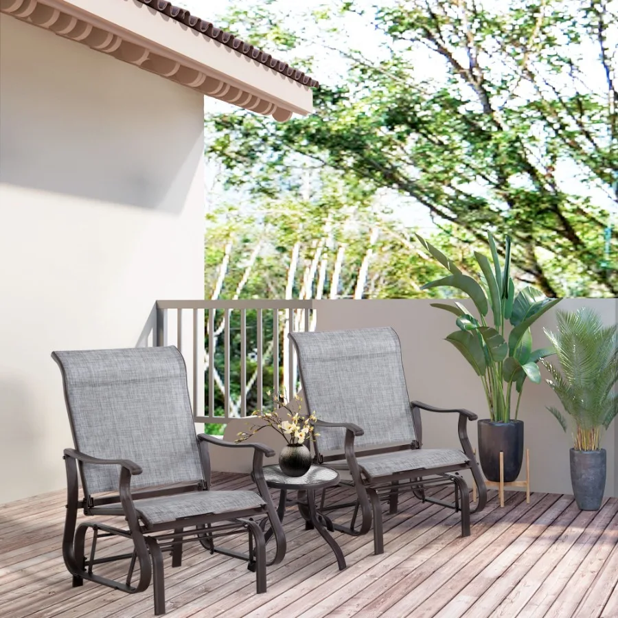 Huśtawka ogrodowa z siatki, krzesło bujane na patio ze stalową ramą, szara, do ogrodu, na podwórko i werandę.