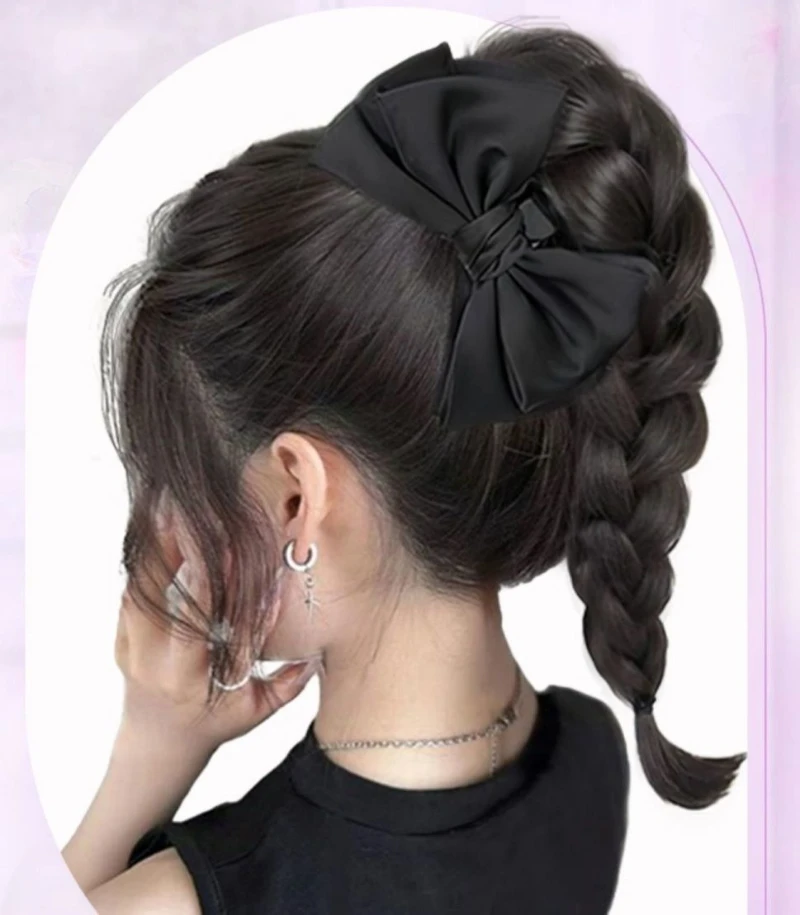 蝶結びヘアクリップ 編み込みウィッグ 女の子用 クロークリップインヘアエクステ ポニーテール リアルウィッグエクステ ヘアピース リアル編み込みウィッグ