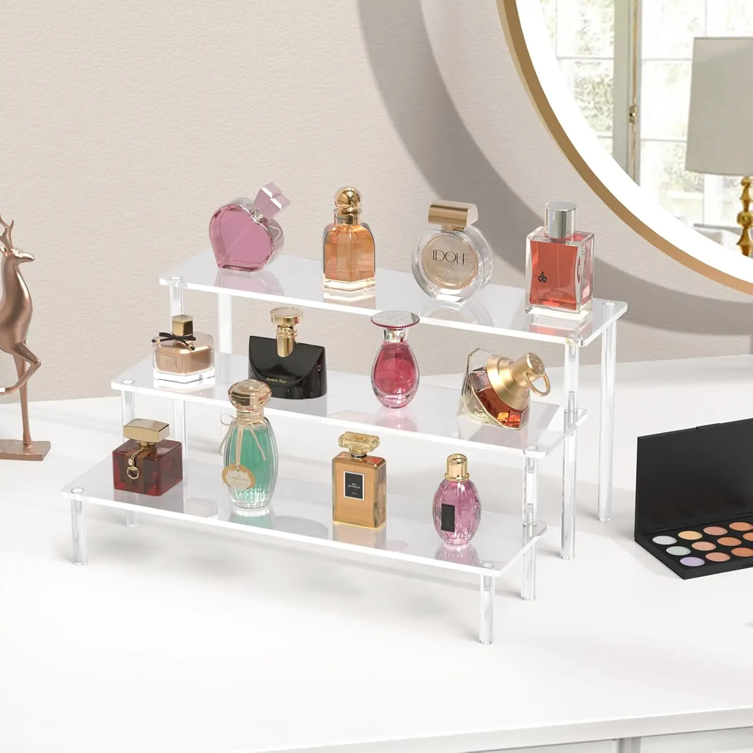 1-4 Tier Acrylic Perfume Organizer, 30x8cm Multi-layer Riser Display Stand for Lipstick, Action Figures, Collectibles, Tabletop