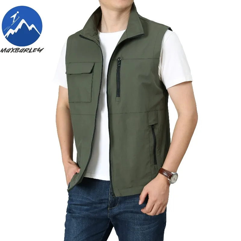 

2026 New Vest Outdoor Fishing Breathable Sleeveless Jacket Men Spring Autumn Casual Stand Collar Lightweight Workwear Waistcoat