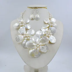 New Style ! African Beads Jewelry , Freshwater Pearl  Shell Flower Necklace For Wedding Or Party,20