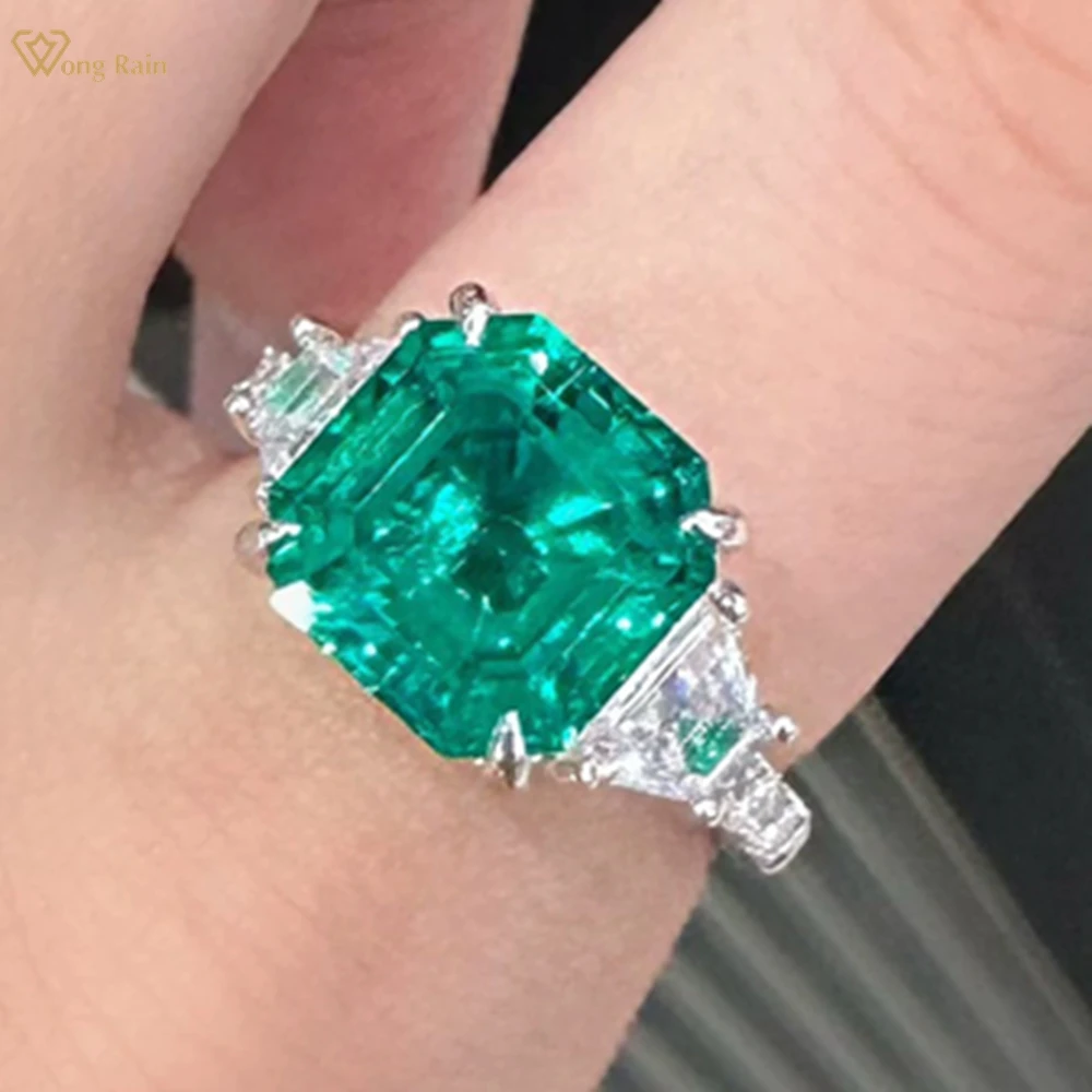 

Wong Rain Pass Test 925 Sterling Silver Sparkling Asscher Cut 6.5 CT Emerald Sapphire Gems Wedding Engagement Rings Fine Jewelry