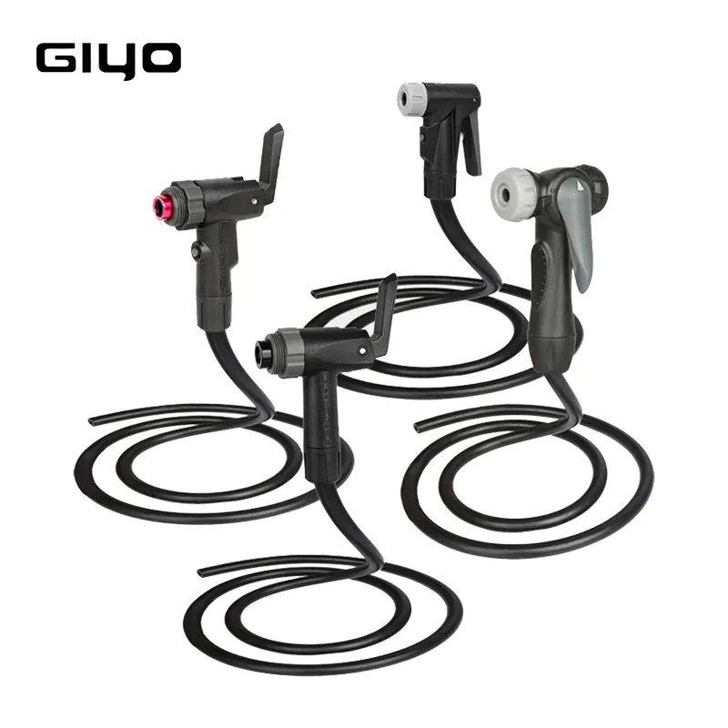 Giyo Bicycle Pump Adaptor with Pipe DVN T Model Bike Inflator Presta Schrader Nozzle w Hose MTB Road Bike Changeable Pump Valve