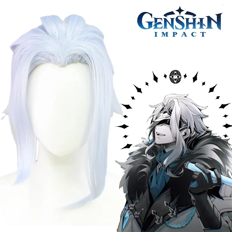 

Game Genshin Impact II Dottore Cosplay Costume Wig Adult Unisex Silver White Wigs Cos Clothing Accessory Halloween Carnival Prop