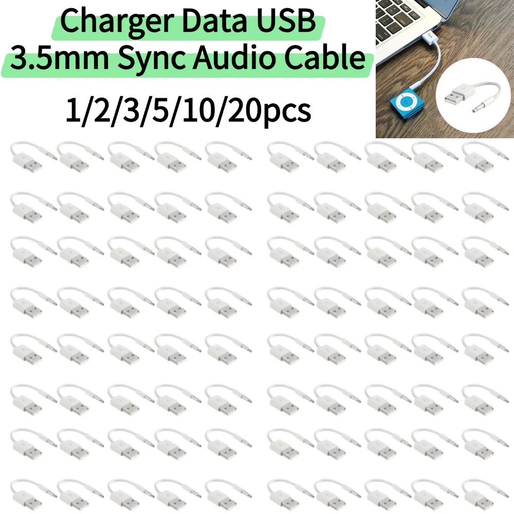 1/2/3/5/10/20PCS ﻿   Cable de audio y datos USB de 3.5mm para iPod Shuffle 3ª y 4ª generación, accesorio de sincronización de audio de 3.5mm