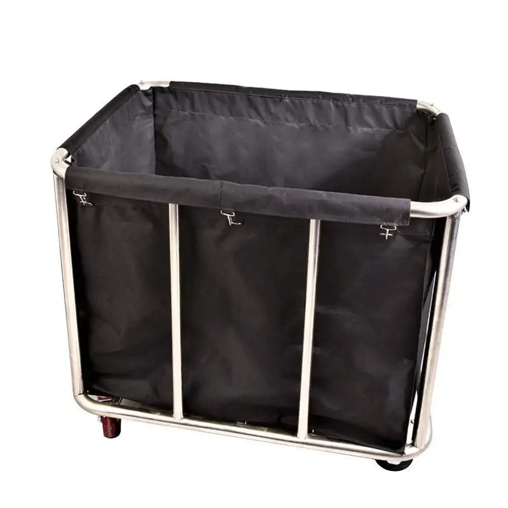 Commercial Laundry Cart with Wheels 11.35 Bushel Large Laundry Tumbler Removable Canvas Lined Basket Heavy Duty Stainless Steel