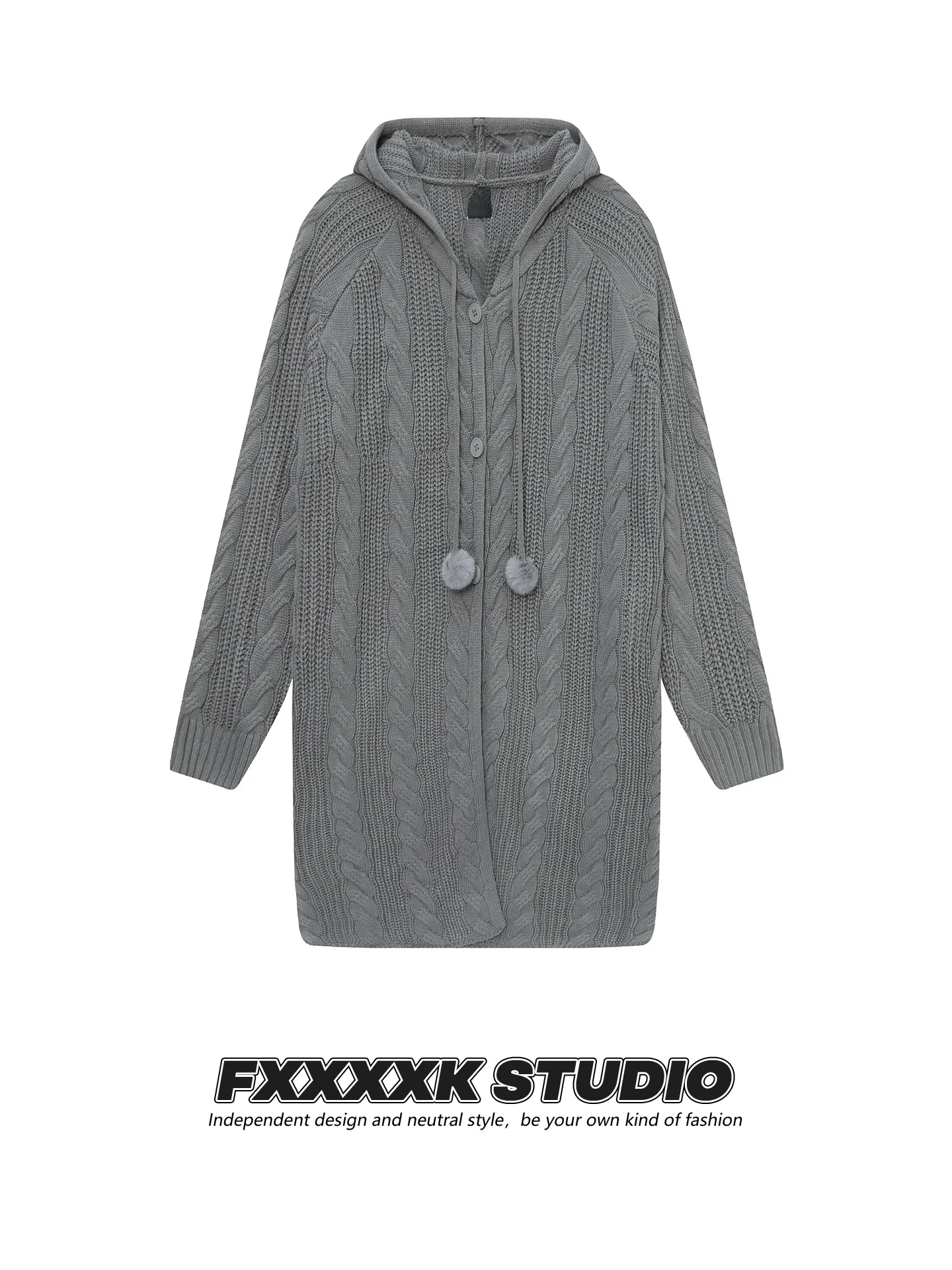 

Original FXK Korean Sle Pure Color Knitwear Jaet Women's Mid-Length Open Cardigan Sweater Trendy Commute Sle Long Sve