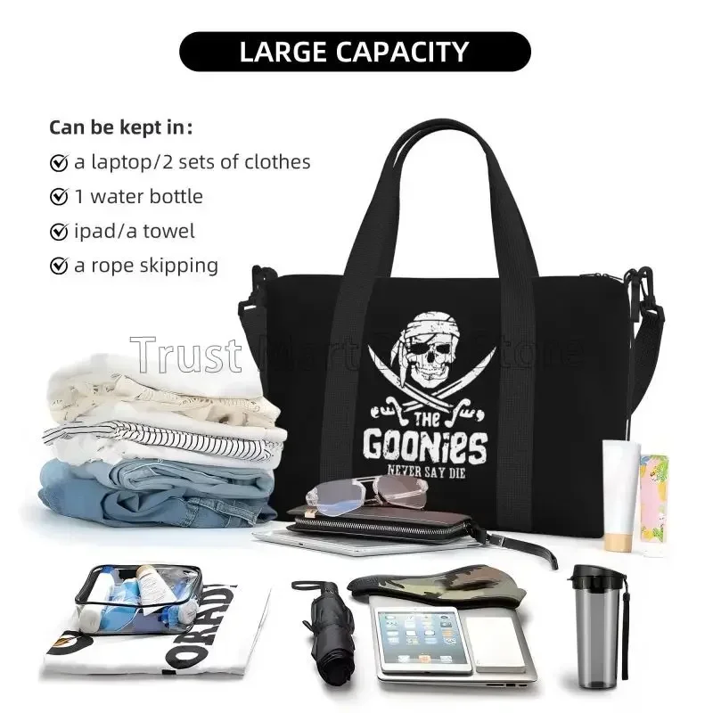 The Goonies Never Say Die Print Travel Duffel Bag Waterproof Weekender Overnight Bags with Shoulder Strap Foldable Sport Gym Bag