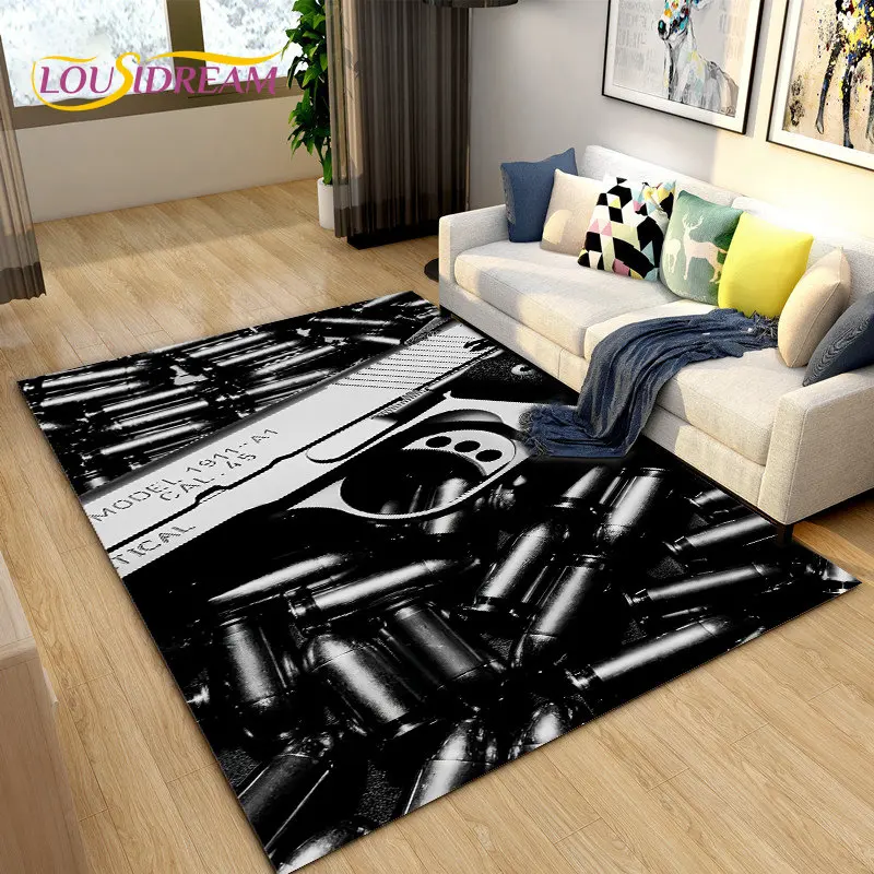 3D Assault Rifle Pistol Cartridge Gun Area Rug,Carpet Rug for Home Living Room Bedroom Sofa Doormat Decor,Kid Non-slip Floor Mat