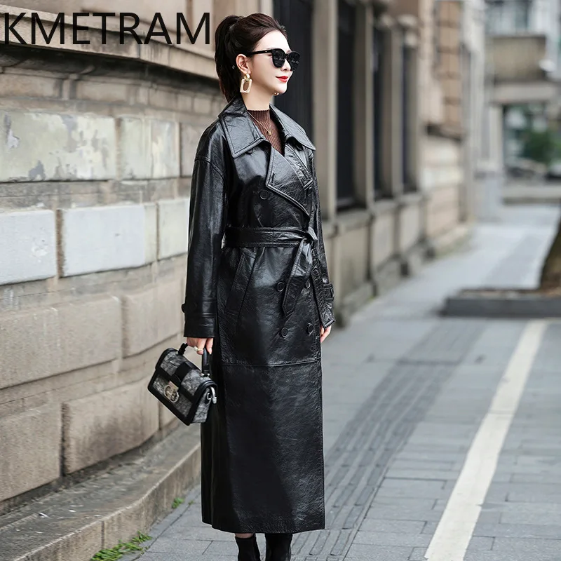 Giacca in vera pelle Donna 100% pelle di pecora Giacche nere Donna Trench lungo in pelle di alta qualità Abiti autunnali 2025 дубл Javка