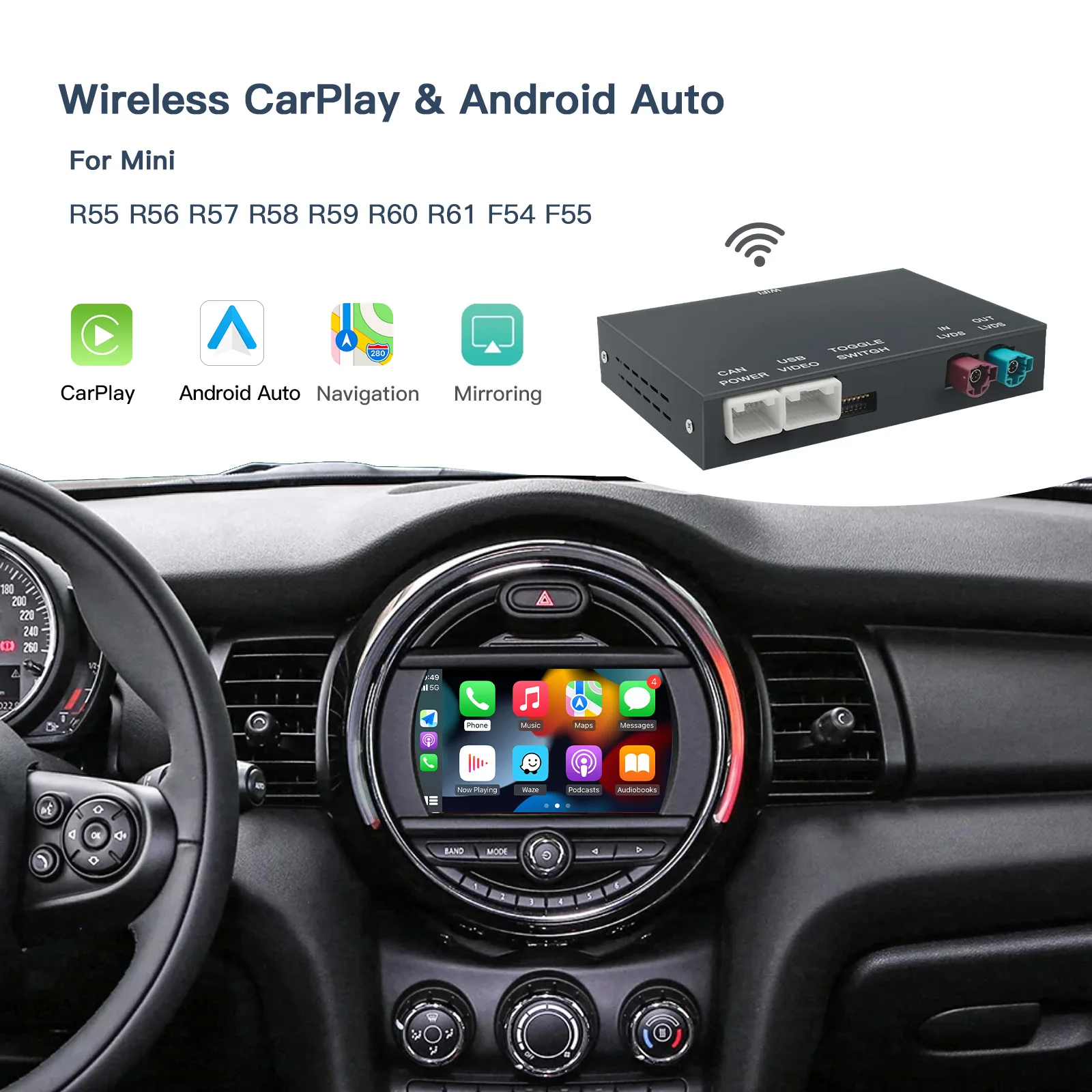 مرآة CARABC اللاسلكية التي تعمل بنظام Android carplay Bmw Mini CIC NBT R55 R56 R57 R58 R59 R60 R61 كلوبمان كونتري مان هاردتوب كوبر، أندرويد