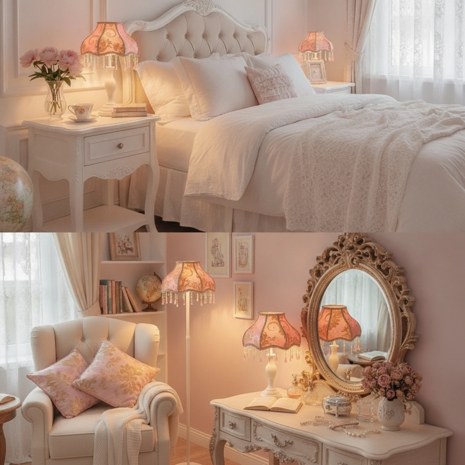 Lamp Shade with Tassel Romantic Lampshade with Tassels Princess Lampshade Elegant Scalloped Lamp Shade Cozy for Girls, Bedroom