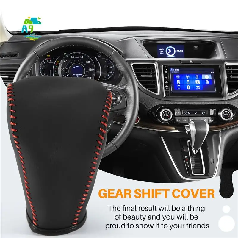 A09E-Car Gear Shift Cover,Leather Shift Lever Cover Fit For Honda 2015 2016 CRV,Pack Of 1 Piece Black Leather Cover Gear Shifter