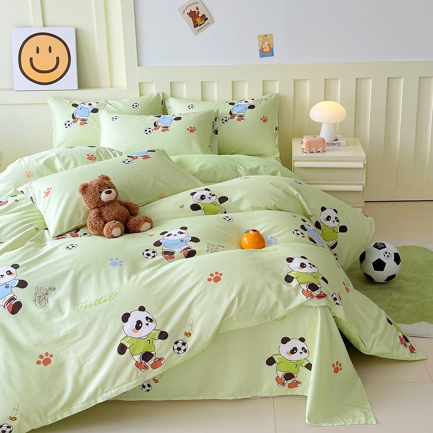 100%Cotton Cartoon Duvet Cover for Kids Panda Football Printed housse de couette Single/Queen/King Size funda nordica 220 x 240