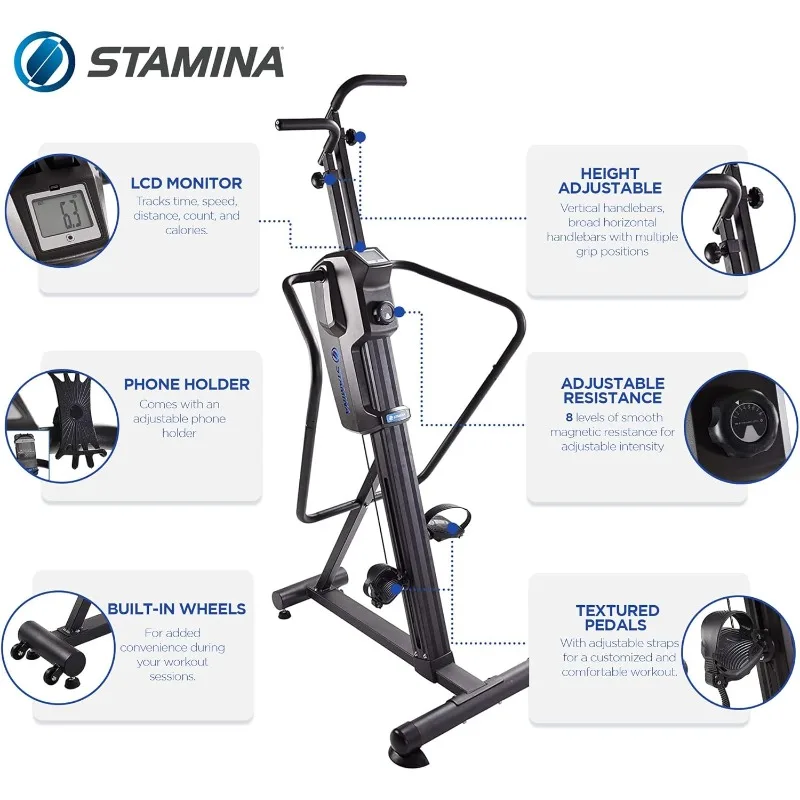Products Cardio Climber Home Workout Fitness Exercise Machine with Smart Coaching, LCD Monitor, And Wheels for Storage