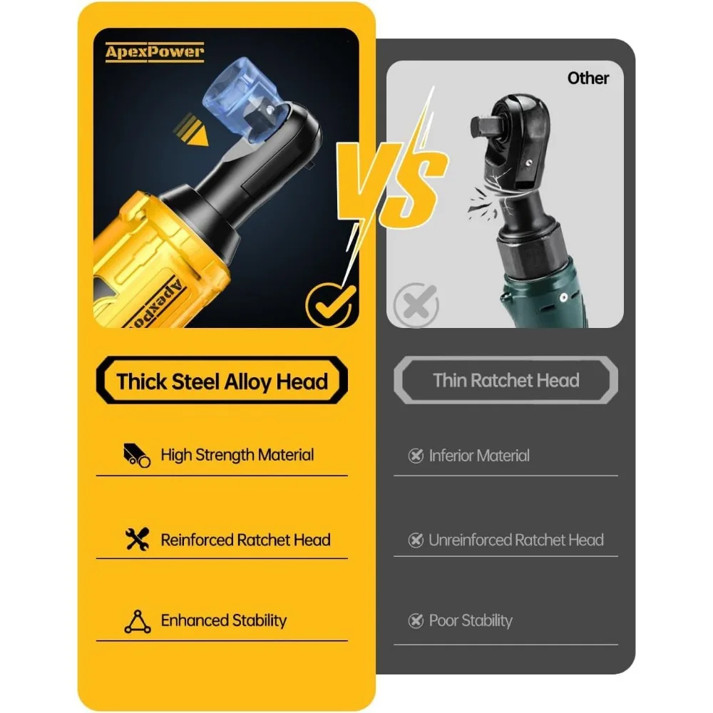 3/8-Zoll-Akku-Ratschenschlüssel, 88 Fuß langes Drehmoment, 0–400 U/min, variable Geschwindigkeit, 7 Steckdosen und Adapter im Lieferumfang enthalten