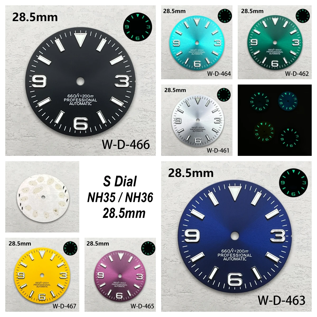 

28.5mm S Logo Ex plorer Sunray Dial Fit NH35/NH36/4R/7S Movement Green Luminous Watch Modification Accessories 3/3.8/4O'clock