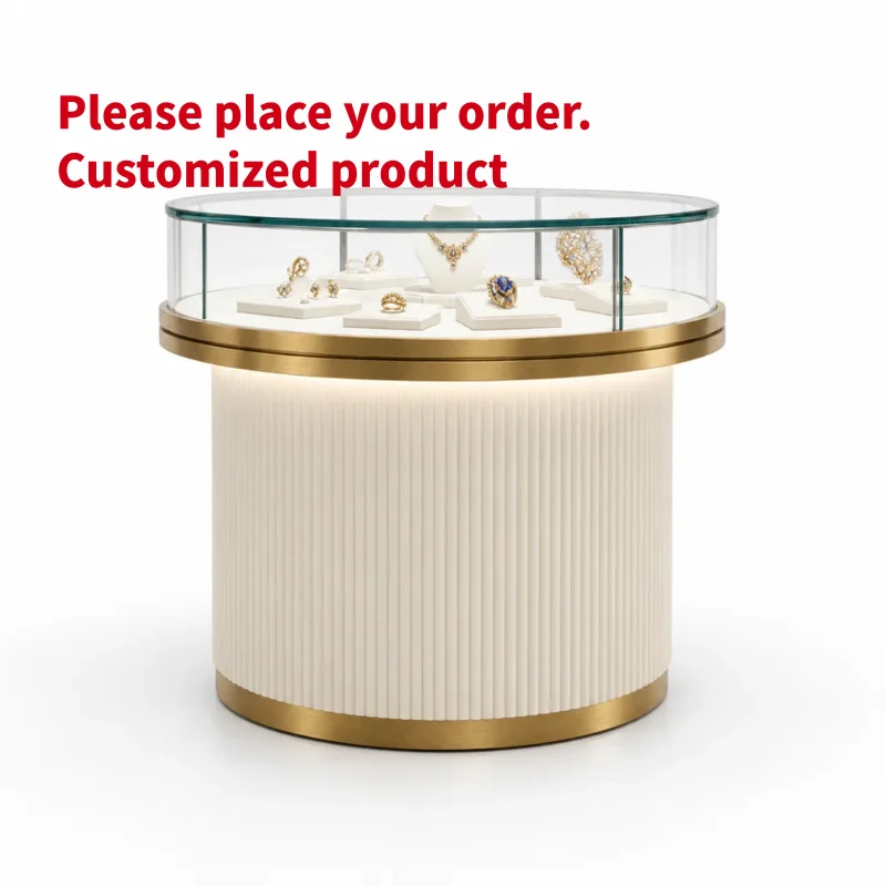 custom.Custom Size and Metal Glass Wood Jewelry Showcase LED Lighting Eco-Friendly Durable