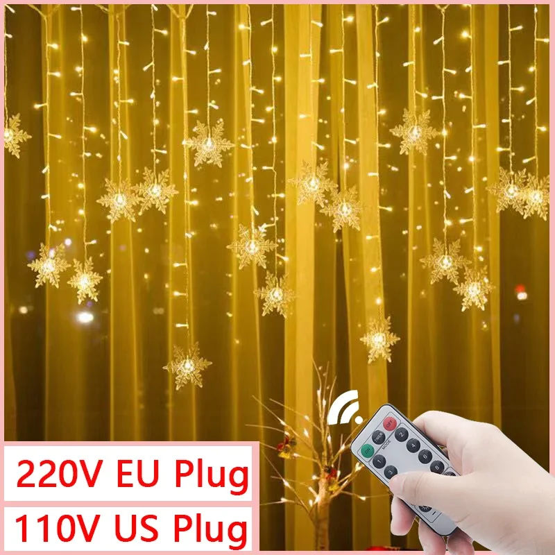 

Christmas Decorations New Year Decoration Xmas Snowflake 2022 Festoon led Fairy Curtain String Lights Garland For Home Decor