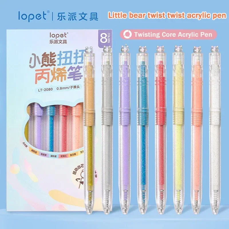 Lopet Cute Bear Acrylic Pen,Transparent Rod Colored Ink Twist Gel Pens For Decoration,Drawing,doodle DIY Handicraft Art Supplies
