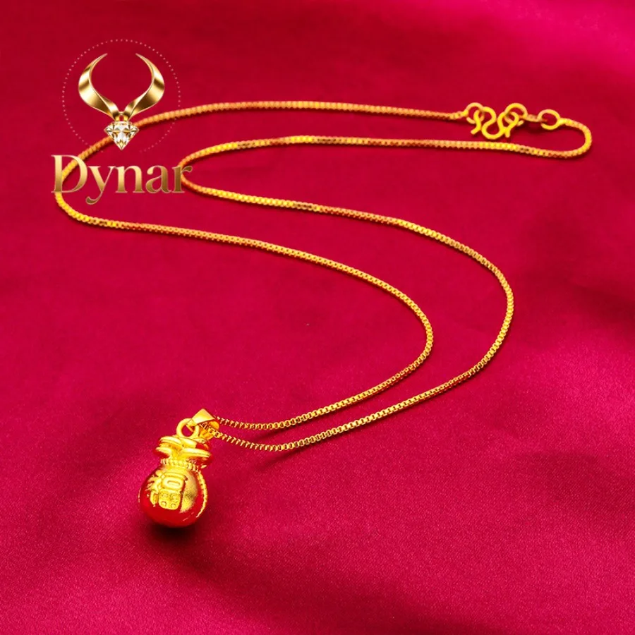 Dynar Jewelry - Collar con Colgante de la Suerte para Mujer, Oro de 24K, AU999 |   Bolsa minimalista y lisa con cadena delicada, elegancia discreta