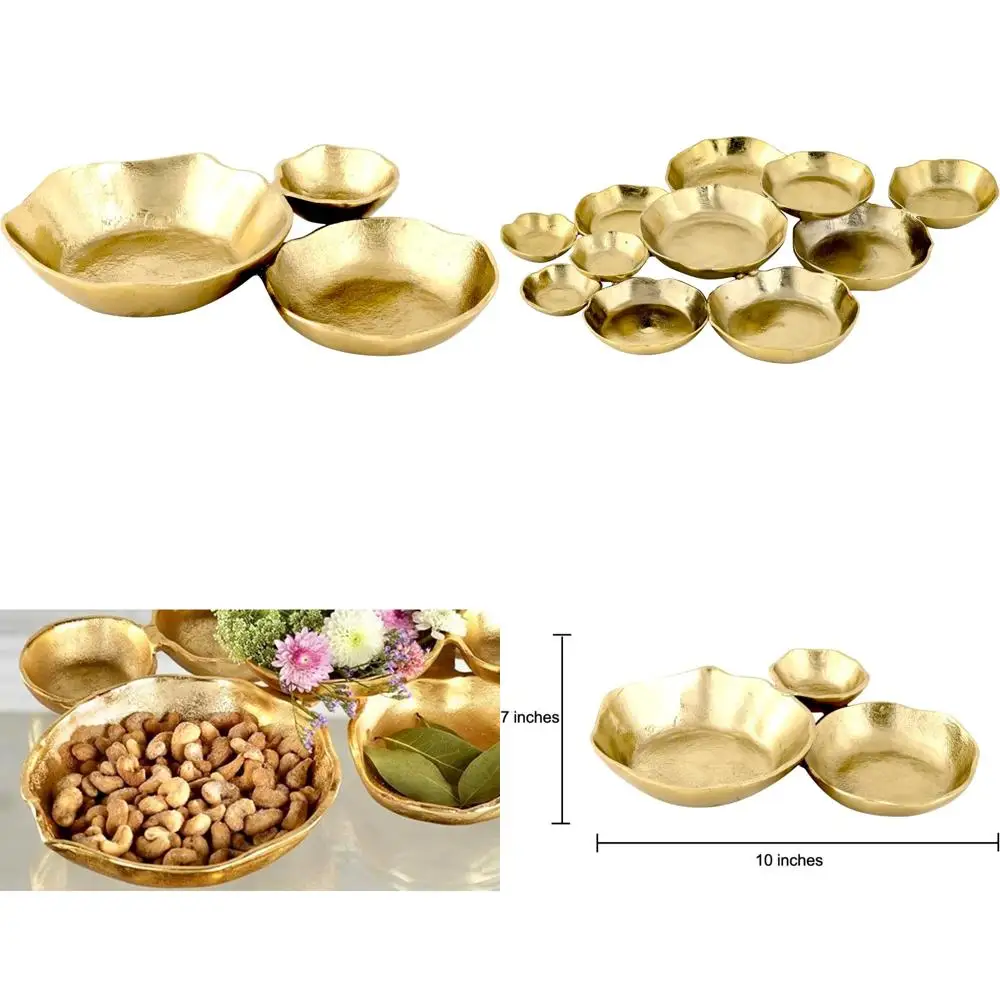 

Handcrafted Rustic Gold Small Serving Bowls Set of 10, Artisan Crafted, Cluster of 3 for Elegant Dining
