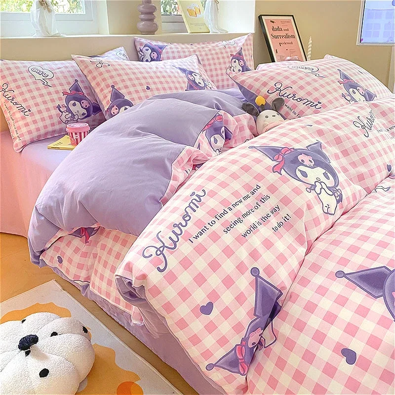 Sanrio Kawaii Quilt Four Piece Set Cartoon Character HelloKittys Cotton Quilt Set Anime Cute Melody Home Exquisite Knitted Quilt