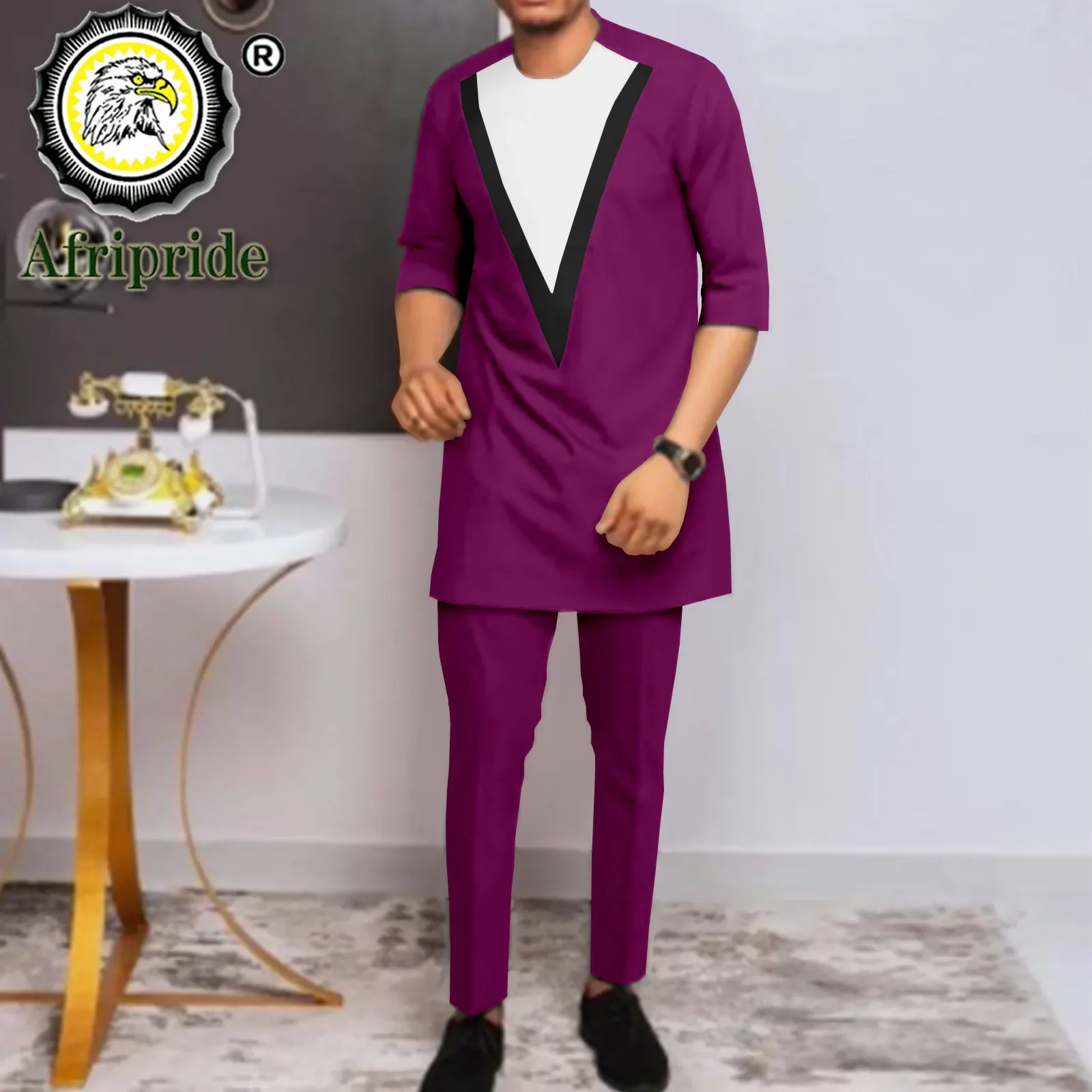 African Suit for Men Half Sleeve Plus Size Casual Shirts and Pants 2 Piece Set Tribal Tracksuit Men`s Dashiki Outfits A2116068