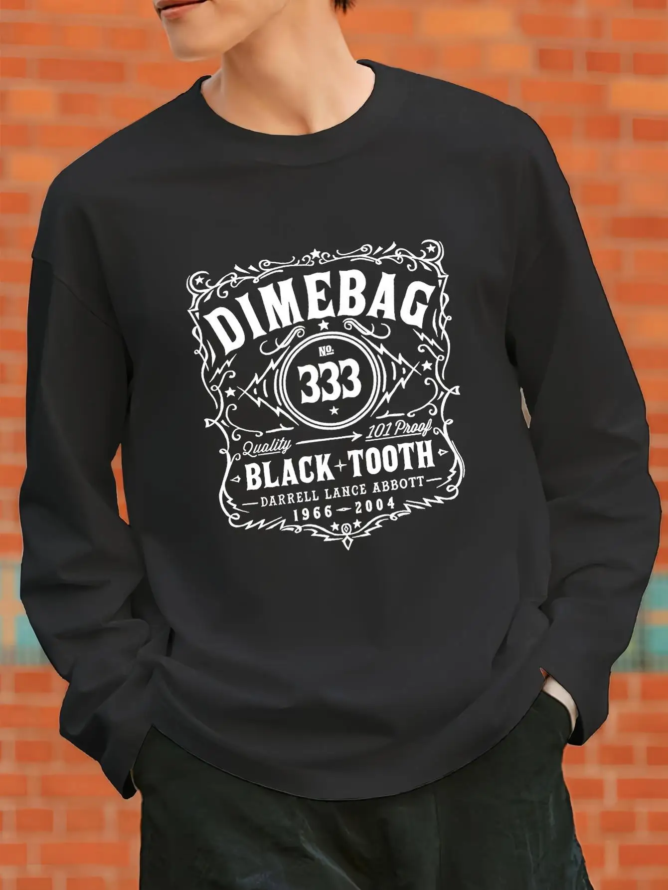 

Men's Pattern Crew Neck Sweater - Tooth Print & Size 333 Design, Letters, Medium Stretch Fabric, Re