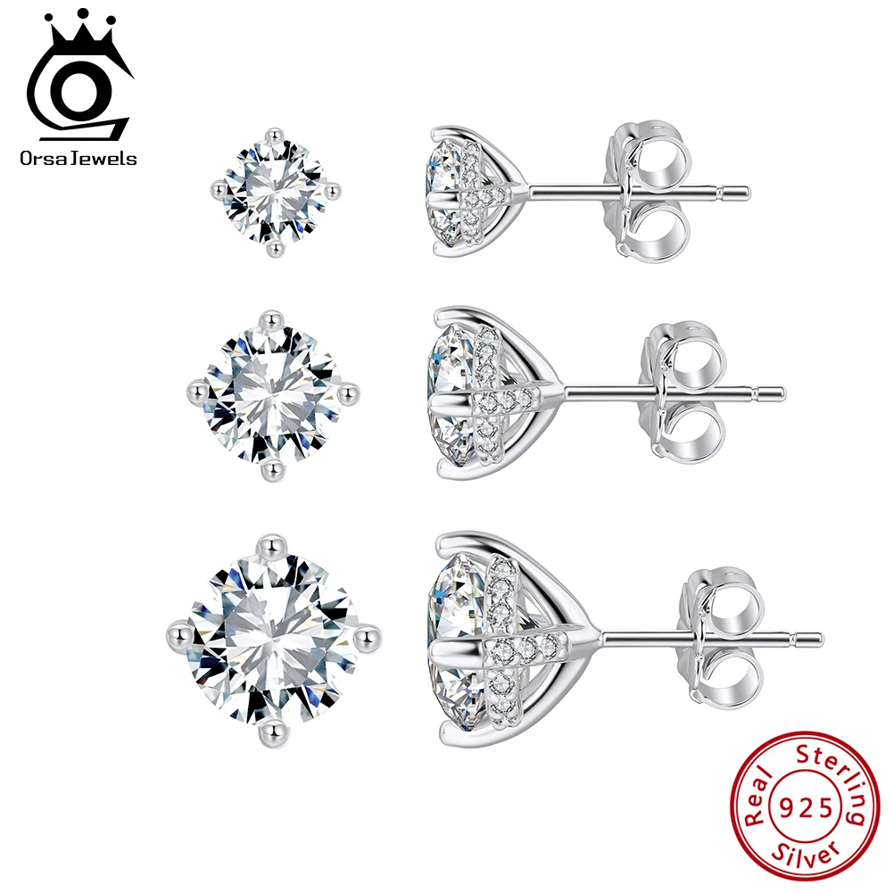 

ORSA JEWELS S925 Sterling Silver Brilliant 0.5-2CT Moissanite Diamond Stud Earrings Round Women Engagement Wedding Jewelry MOE10