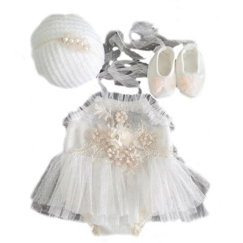 Photo Props for Baby Girl 3-6M Infant Headdress & Tulle Jumpsuit Party Dress Photo Clothes Newborn Outfit