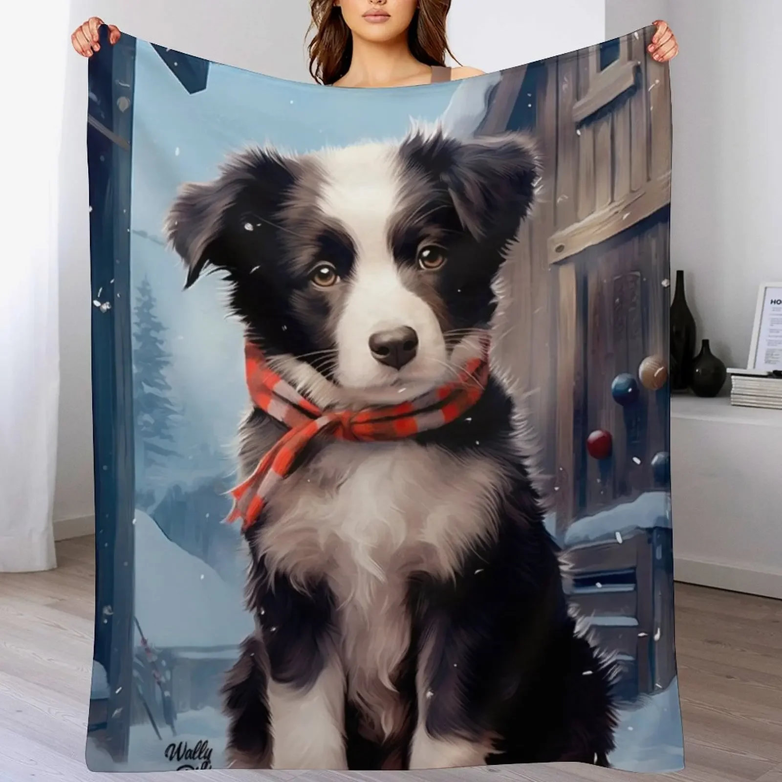 cute border collie puppy in winter for Christmas Throw Blanket Moving cosplay anime Blankets