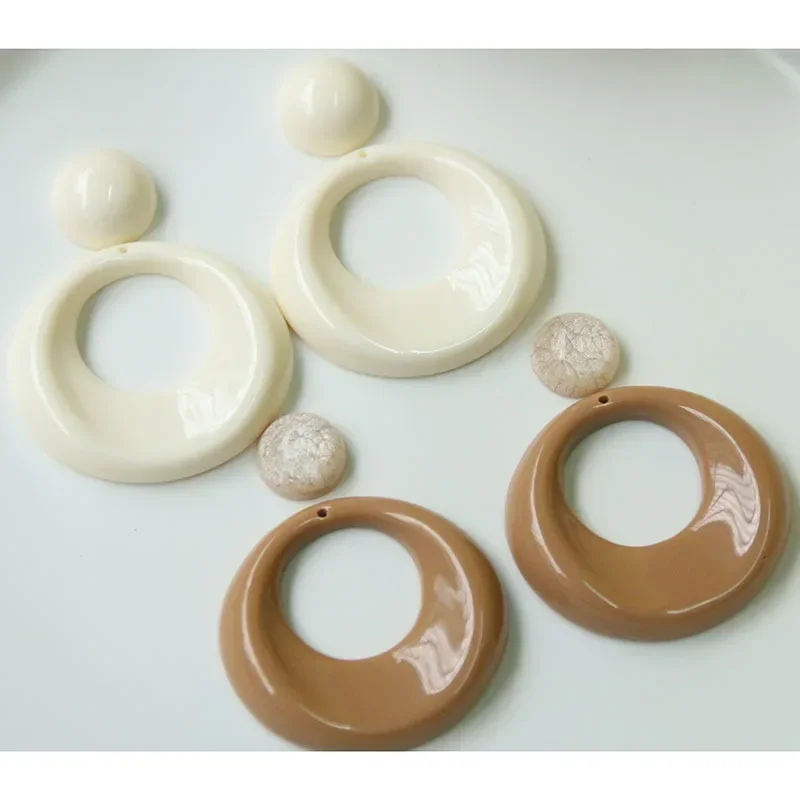 2pcsins French Temperament Ivory Round Hollow Circle Diy Resin Earrings Accessories Handmade Earrings Hair Accessories