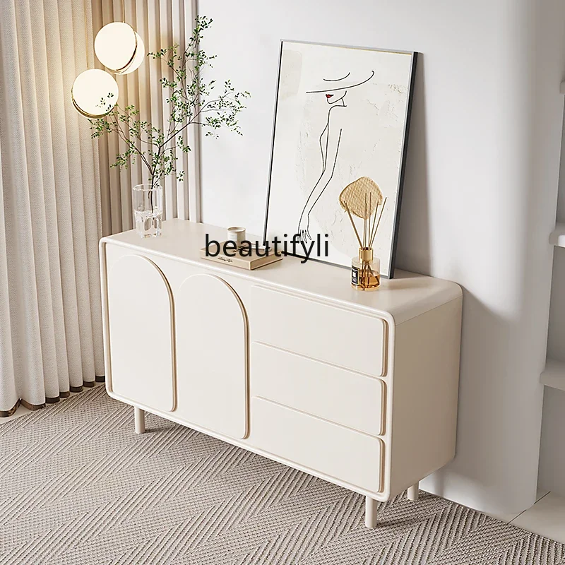 French side cabinet light luxury modern simple living room paint storage cream wind chest