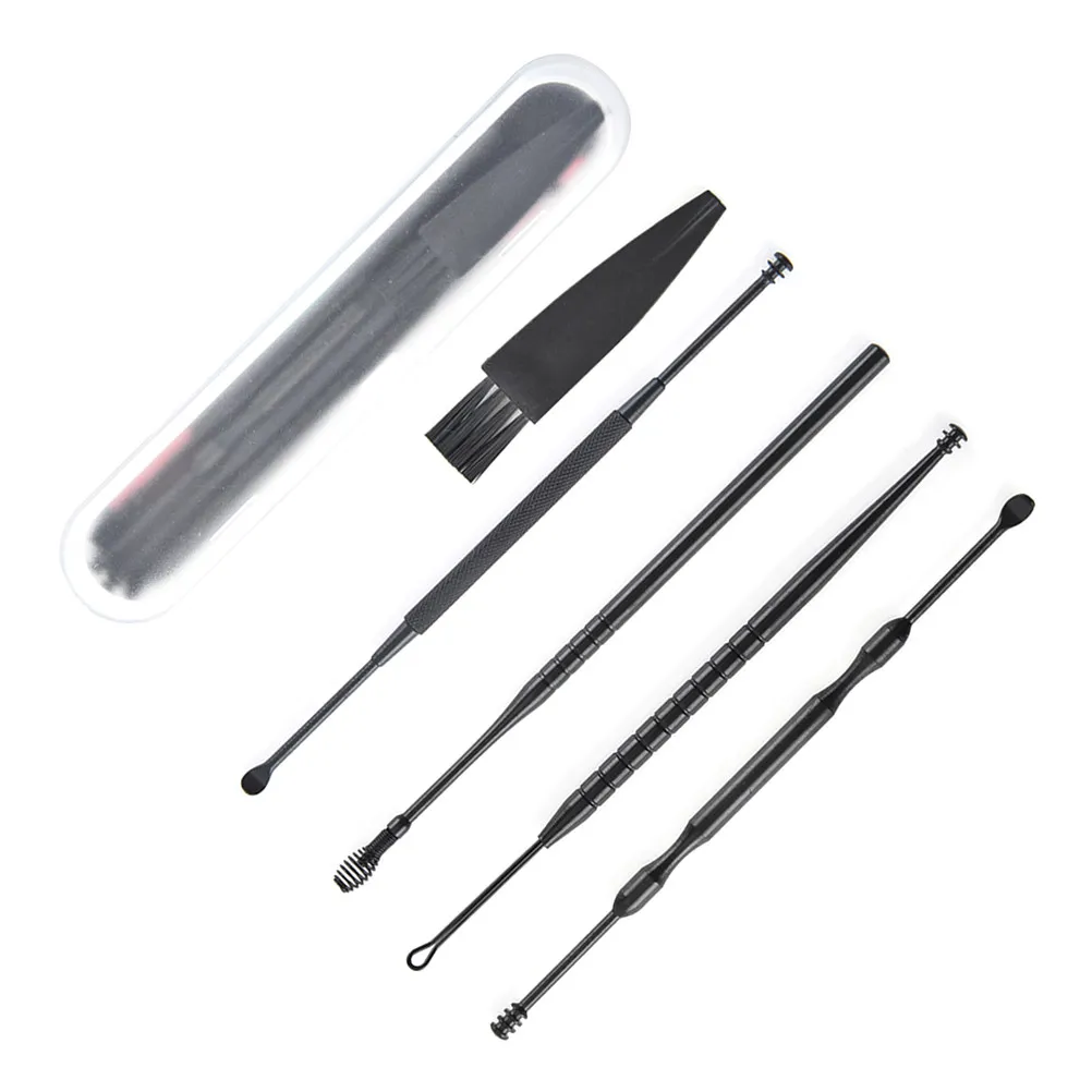 5Pcs Stainless Steel Double-Ended Rotating Ear Spoon Spiral Skid-Resistant Ear Cleaning Tool for Adults Home Use