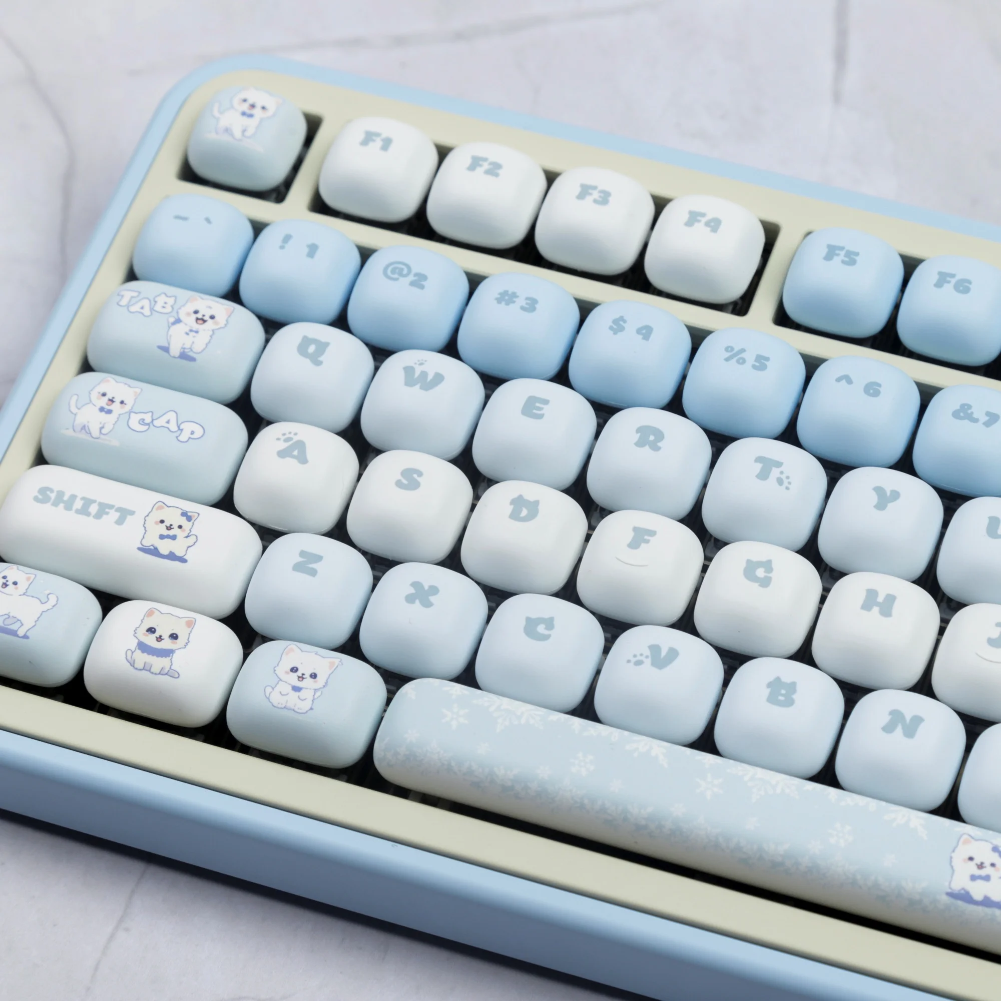 

MOG Keycaps Soy Milk Cute Snow Cat PBT Dye Sub Keycap Round Keys For Mechanical Keyboard Cherry Mx Switch Rainy75 Hi75 Keyboard