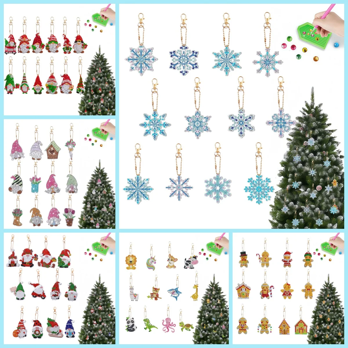 12-Piece Diamond Painting Set, Keychain, Christmas Pattern, Acrylic Material, Suitable for Christmas Day Decoration, Key Decorat