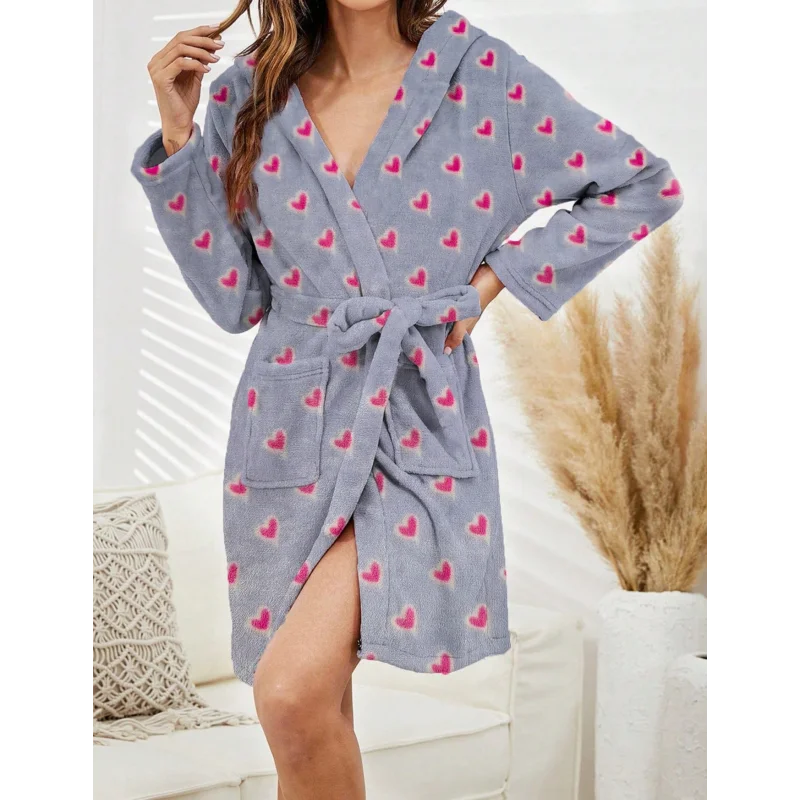 1 piece of women's universal plush, skin friendly, soft autumn and winter warm nightgown