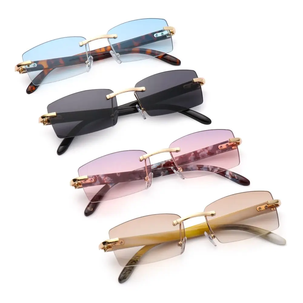 

Men Women Gradient UV400 Driving Sun Glasses Fashion Shades Punk Sunglasses Rimless Rectangle Sunglasses