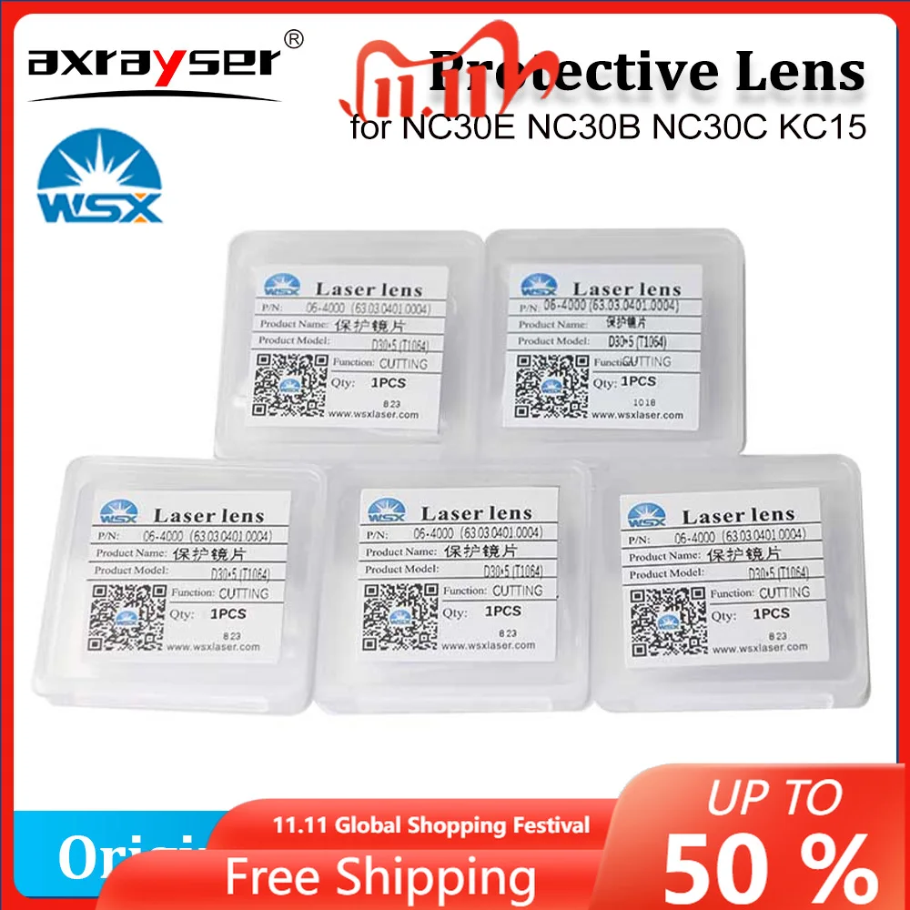 Original WSX Fiber Laser Lens 30x5 Protective Windows 4KW 1064nm JGS1 Fused Silica Optical 18x2 20x2 For Fiber Cutting Head