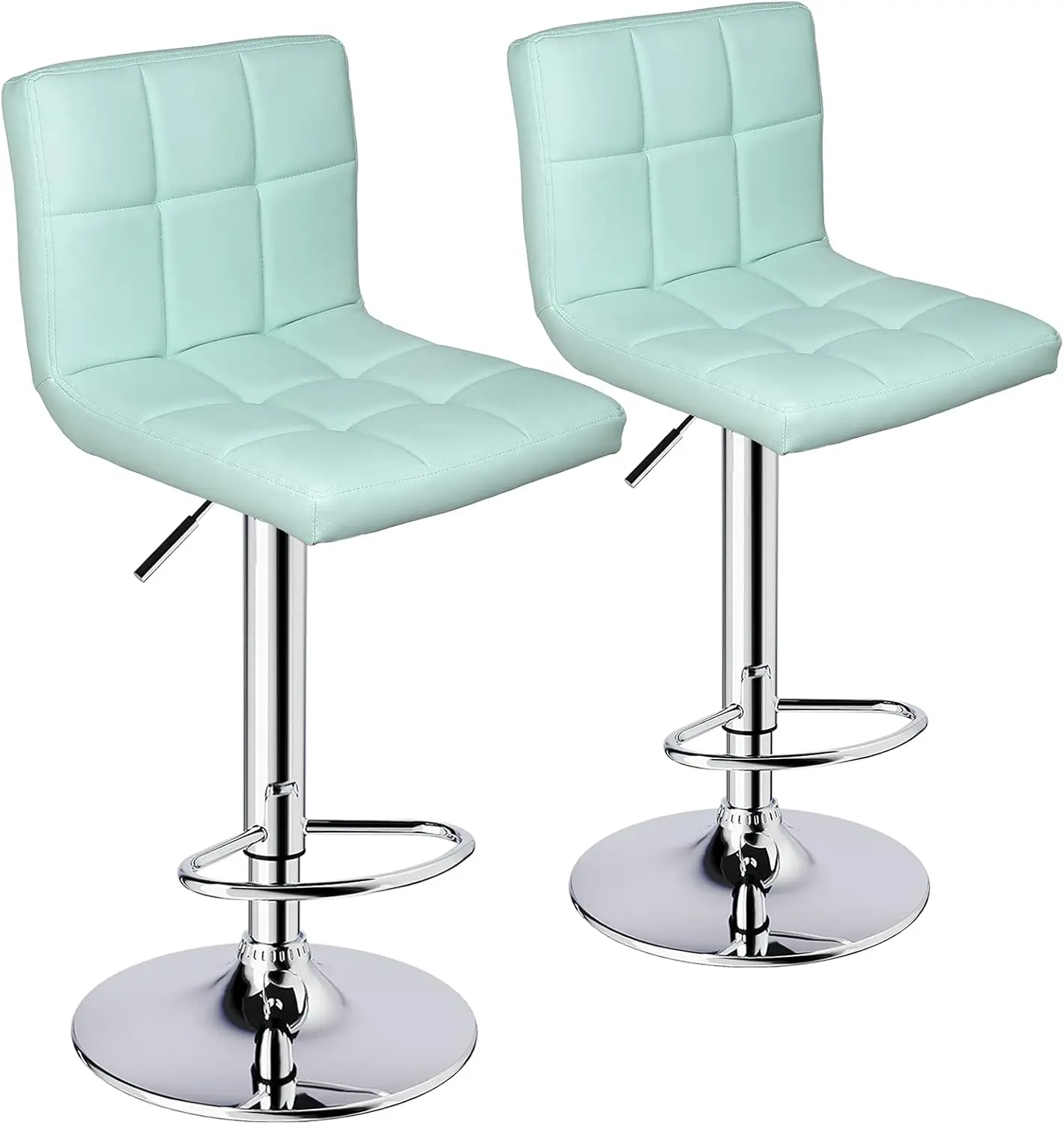 Leopard Bar Stools, Modern Pu Leather Adjustable Swivel Bar Stool With Back, Set Of 2 (Mint Green)