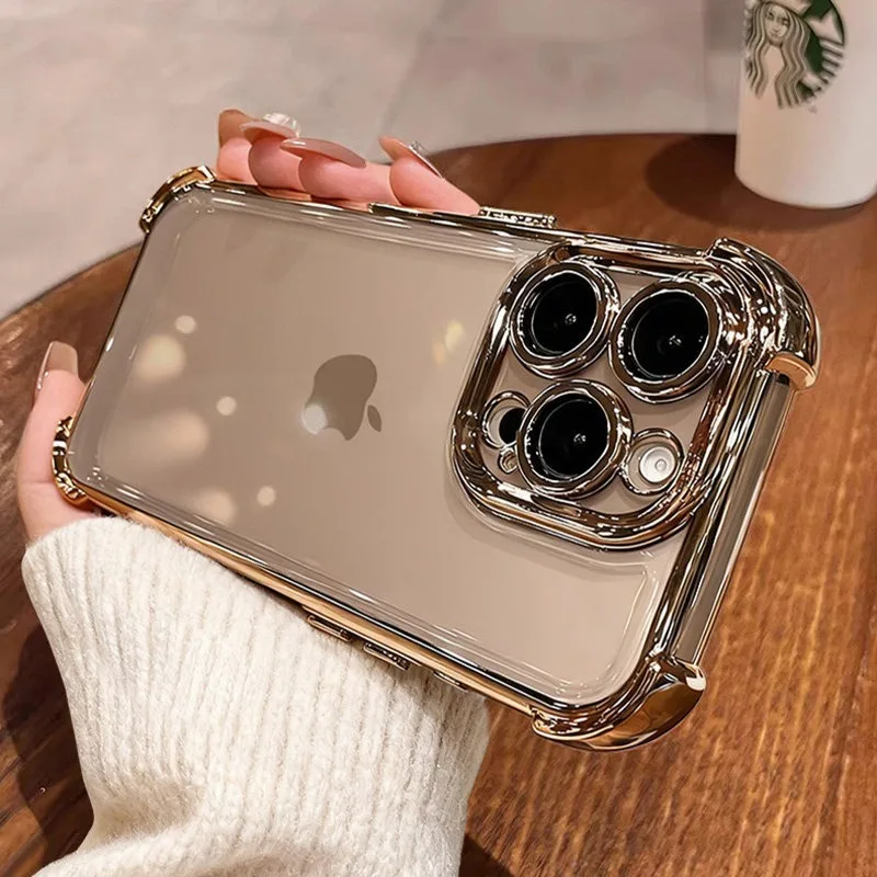 

Clear IPhone 15 16 17 Case with Airbag Corners Shockproof Full-Body Protection & Camera Lens Guard Hard PC Transparent Cover