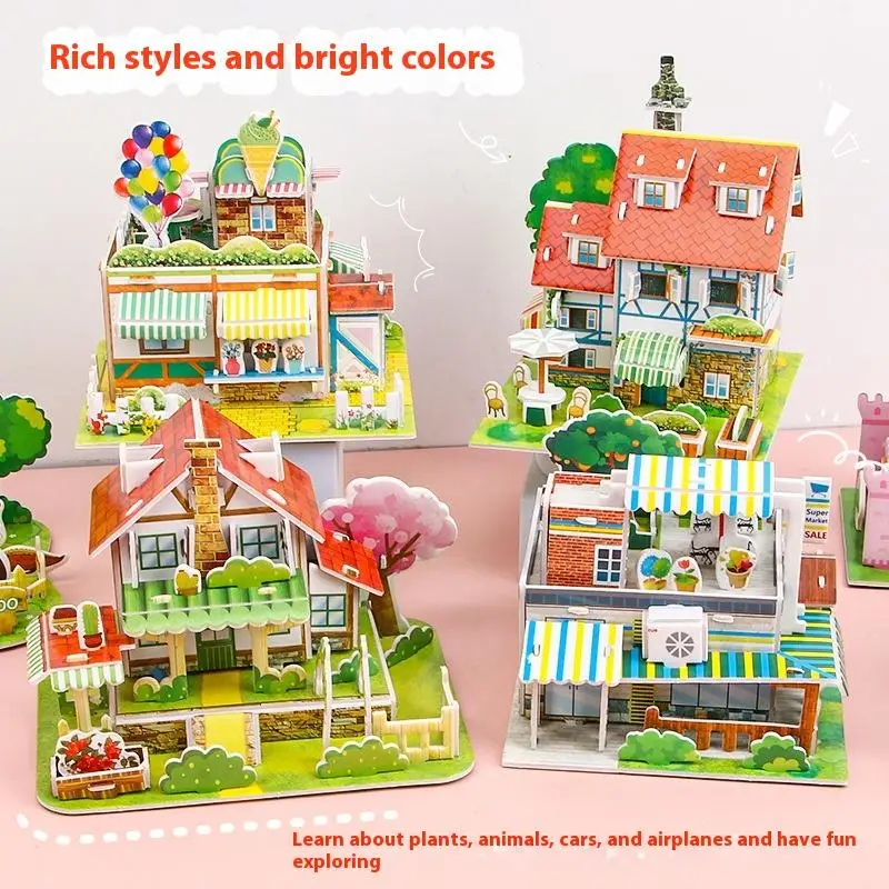 

3D Paper Puzzle Montessori Miniature Houses Carton Construction Models Children's Jigsaw Puzzle DIY House Educational Toys