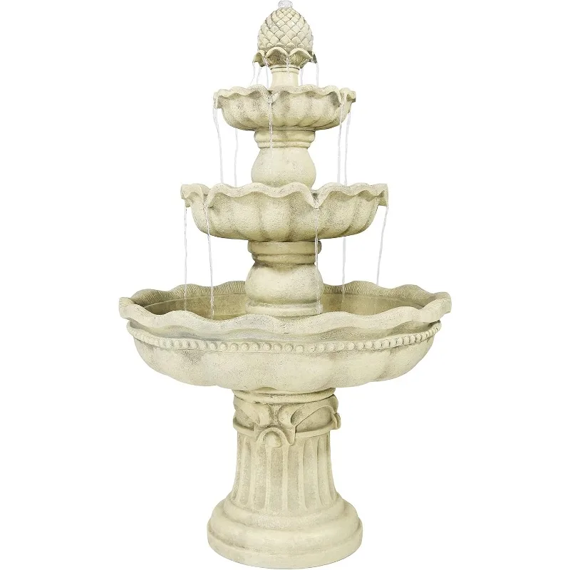 51-Inch H 3 Tier Outdoor Water Fountain with Pineapple Top White